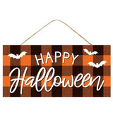 12.5"L x 6"H Happy Halloween Check Sign, Black/White/Orange  WS3