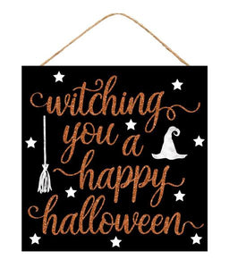 10"SQ Witching You A Happy Halloween, Black/White/Orange  WS3