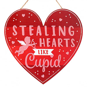 12"Lx11.5"H Stealing Hearts Like Cupid Sign, White/Red/Light Pink  WS3