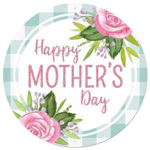 12"Round Metal w/Glitter Happy Mother's Day Sign, White/Pink/Green/Lavender  WS5