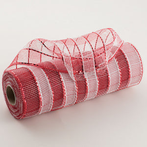 10"x10yd Wide Foil Plaid Mesh, Red/White  SU35B