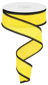 1.5"x10yd Royal Burlap w/Stitch Edge, Sun Yellow/Black  MA20