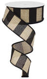 1.5"x10yd Wide Stripes On Royal Burlap, Beige/Black  AP20