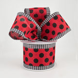 2.5"x10yd Medium Polka Dot On Royal Burlap Gingham Edge, Red/Black/White  M13