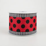 2.5"x10yd Medium Polka Dot On Royal Burlap Gingham Edge, Red/Black/White  M13