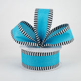 1.5"x10yd Royal Burlap w/Thin Stripe Edge, Turquoise/White  JA1