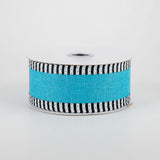 1.5"x10yd Royal Burlap w/Thin Stripe Edge, Turquoise/White  JA1