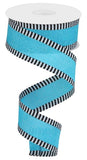 1.5"x10yd Royal Burlap w/Thin Stripe Edge, Turquoise/White  JA1