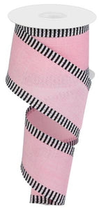 2.5"x10yd Royal Burlap w/Thin Stripe Edge, Light Pink/White  MA8