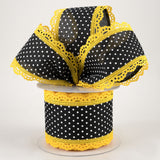 2.5"x10yd Raised Swiss Dots On Royal Burlap w/Lace, Black/Yellow  MY53