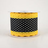 2.5"x10yd Raised Swiss Dots On Royal Burlap w/Lace, Black/Yellow  MY53