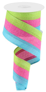2.5"x10yd 3 Color 3 In 1 Royal Burlap, Light Teal/Fuchsia/Lime Green  JY2