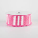 1.5"x10yd Horizontal Stripes On Royal Burlap, Hot Pink/White  J38