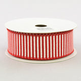 1.5"x10yd Horizontal Stripes On Royal Burlap, Red/White  JY3