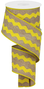2.5"x10yd Ricrac, Wavy Pattern Over Light Beige on Royal Burlap, Light Beige/Yellow  AP20