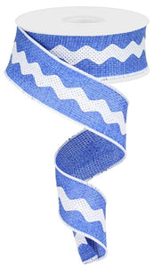1.5"x10yd Ricrac On Cross Royal Burlap, Royal Blue/White  AP1