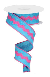 1.5"x10yd Ricrac On Cross Royal Burlap, Turquoise/Hot Pink  AP7