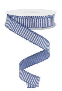 7/8"x10yd Horizontal Stripes On Royal Burlap, Royal Blue/White  MA27