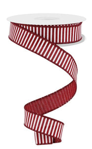7/8"x10yd Horizontal Stripes On Royal Burlap, Burgundy/White  MA27