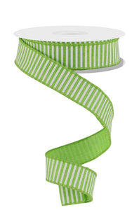 7/8"x10yd Horizontal Stripes On Royal Burlap, Lime Green/White  MA31
