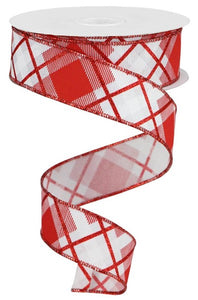 1.5"x10yd Glitter Plaid On Royal, White/Red  AP13D