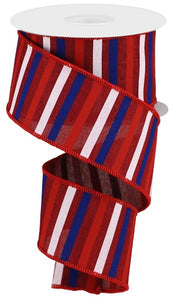2.5"x10yd Horizontal Stripe On Royal Burlap, Burgundy/Red/Blue/White  MA83