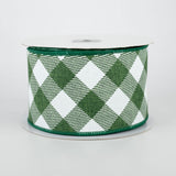 2.5"x10yd Diagonal Check On Royal Burlap, Emerald Green/White  DC4