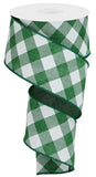 2.5"x10yd Diagonal Check On Royal Burlap, Emerald Green/White  DC4