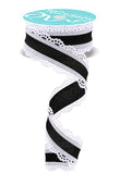 1.5"x10yd Royal Burlap Scalloped Edge, White/Black  JA7