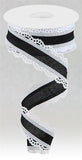 1.5"x10yd Royal Burlap Scalloped Edge, White/Black  JA7