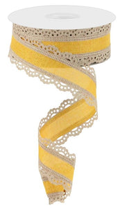 1.5"x10yd Royal Burlap Scalloped Edge, Light Beige/Dark Mustard  MC4