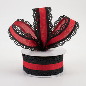 1.5"x10yd Royal Burlap Scalloped Edge, Black/Red  JY3