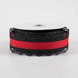 1.5"x10yd Royal Burlap Scalloped Edge, Black/Red  JY3