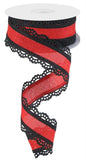 1.5"x10yd Royal Burlap Scalloped Edge, Black/Red  JY3