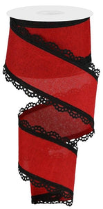 2.5"x10yd Royal Burlap Scalloped Edge, Red/Black  AP26