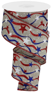 2.5"x100ft. Stars And Wavy Stripes On Royal Burlap, Light Natural/Red/White/Blue  WL50