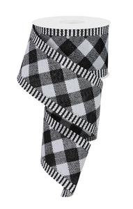 2.5"x10yd Diagonal Check On Royal Burlap w/ Border Stripe, White/Black  JL1