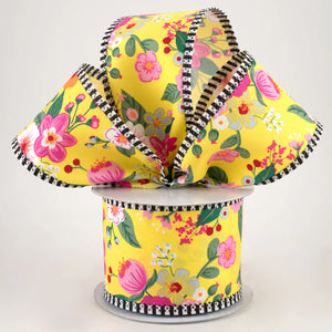 2.5"x10yd Graphic Florals w/Border Stripes, Yellow/Pink/Orange/Green/Blue  MY45D