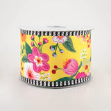 2.5"x10yd Graphic Florals w/Border Stripes, Yellow/Pink/Orange/Green/Blue  MY45D