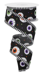 1.5"x10yd Eyeballs w/Border Stripe, White/Black/Purple/Lime Green/Orange  JL7