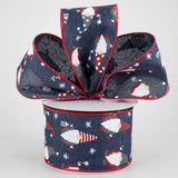 2.5"x10yd Christmas Gnomes On Royal Burlap, Navy Blue/Red/White FF56
