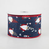 2.5"x10yd Christmas Gnomes On Royal Burlap, Navy Blue/Red/White FF56