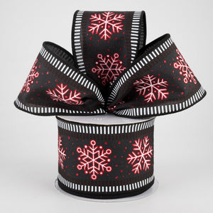 2.5"x10yd Snowflakes w/Stripes, Black/White/Red Glitter  SE2