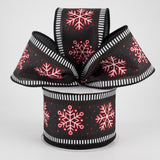 2.5"x10yd Snowflakes w/Stripes, Black/White/Red Glitter  SE2