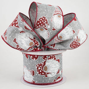 2.5"x10yd Christmas Gnomes On Royal Burlap, New Grey/Red/White/Silver  B97