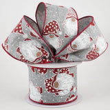 2.5"x10yd Christmas Gnomes On Royal Burlap, New Grey/Red/White/Silver  B97