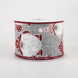 2.5"x10yd Christmas Gnomes On Royal Burlap, New Grey/Red/White/Silver  B97