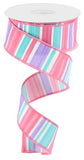 1.5"x10yd Multi Width Horizontal Rainbow, White/Lavender/Pink/Turquoise  MA50