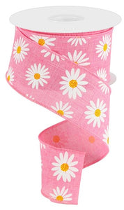 2.5"x10yd Daisy On Royal Burlap, Pink/White/Yellow/Orange  MA57