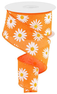 2.5"x10yd Daisy On Royal Burlap, New Orange/White/Yellow  MA56